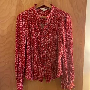 Boden Red Ruffle Jersey shirt size 10
